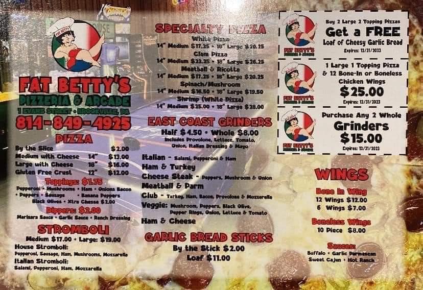 Fat Bettys Pizza Menu image 1